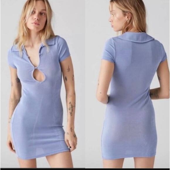 URBAN OUTFITTERS Mini Dress Small S Blue Christy Keyhole Periwinkle Y2K 90s - Picture 1 of 11